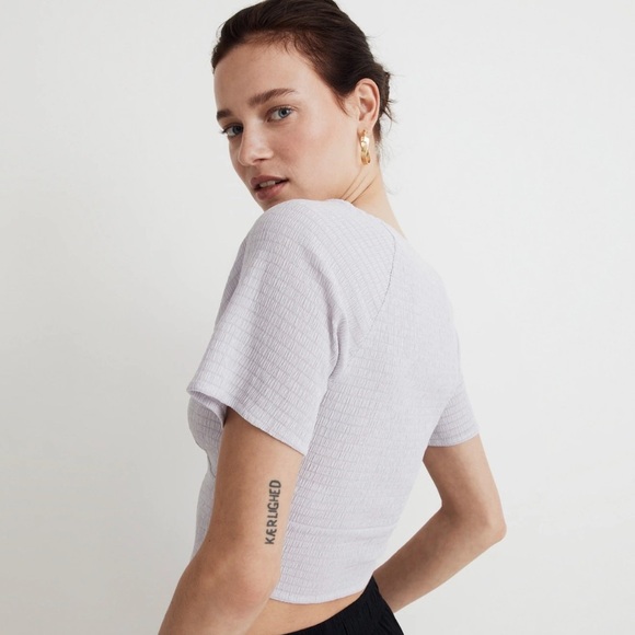 Madewell Shirred Crewneck Crop Top in Dusty Lavender Size Small - Picture 2 of 6